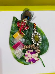 Ganesha Decorwdt Peacock Feather haldi kumkum