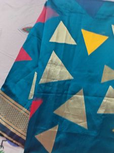 Beautiful Teal Saree with Geometric Print