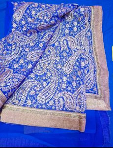 Elegant Blue Heavy Embroidered Saree