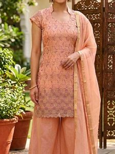 Elegant Peach Embroidered Kurta Set