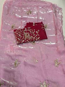 New Elegant Pink Organza Saree🤩✨