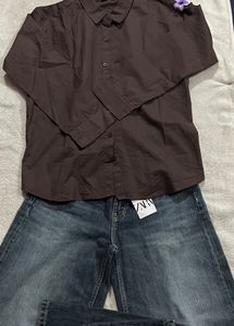 Brown Tie-Up Cotton Shirts M Size
