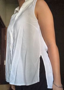 Sleeveless White Collared Shirt