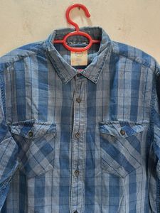 Men's Blue Plaid Long Sleeve Shirt