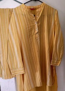 Yellow Striped Kurta Set