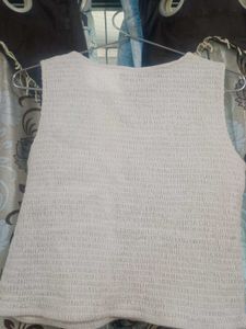 Smocked Cream Sleeveless Crop Top