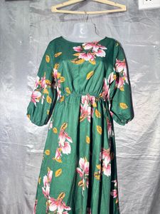 SHEIN Green Floral Midi Dress