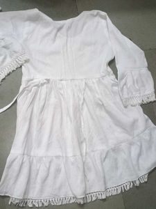 Women’s White Embroidered A-Line Kurti