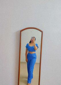 Blue Printed Crop Top and Palazzo Set(co-ord set)