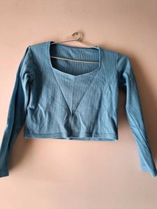Blue Long Sleeve Crop Top