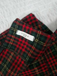 Red Plaid Mini Dress with Ruffle Hem bust 34