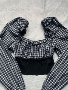 Zara Black and White Gingham Top