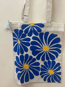 flower print hand painted tote bag
