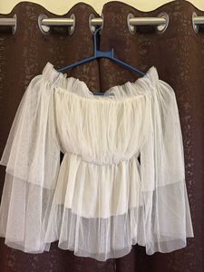 Off-Shoulder white mesh top