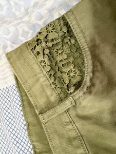 Olive Green Lace Trim Shorts