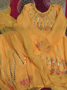 Beautiful Yellow Embroidered sharara set