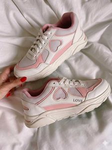 Cute Pink & White Love Sneakers