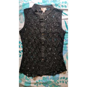 Black Floral Lace Shirt