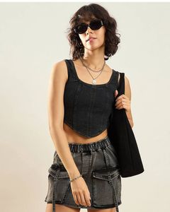 SASSAFRAS Grey Washed Cargo Denim Mini Skirt