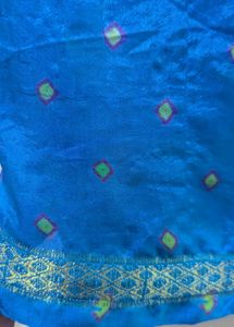 Blue Bandhani/Bandhej Saree With Stiched Blouse