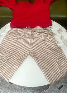 Red Top & Striped Pants Set