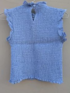 Light Blue Smocked Ruffle Top