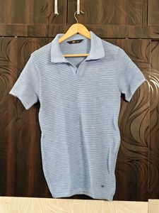 Light Blue Textured Polo T-Shirt