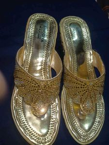 Women's Embellished Gold Flat Sandals