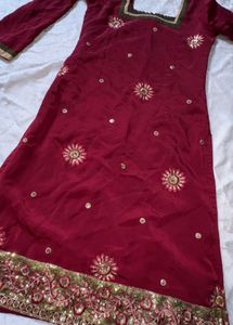 Maroon Embroidered Kurta