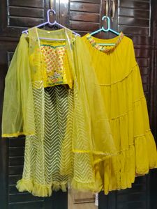 Vibrant Yellow Embroidered lehnga 4 piece set