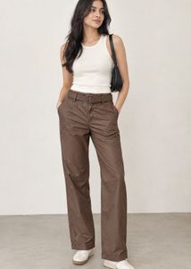 Brown Faux Leather Pants with Belt