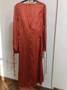 Elegant Rust Satin Lace Dress