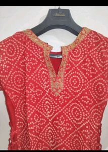Beautiful Red Bandhani Kurta Set