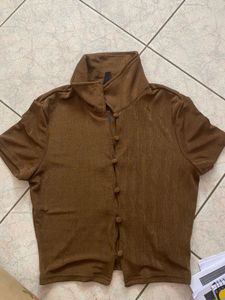 Brown Button-Up Cropped Top