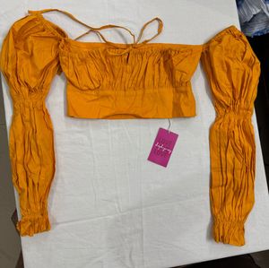 Mustard Puff Sleeve Crop Top