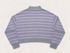 STRIPED RIBBED KNIT SWEATER.