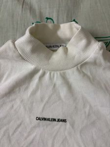 Calvin Klein Jeans White Mock Neck Tee