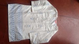 White Kurta with Blue Embroidery