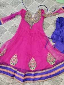Pink & Blue Embroidered Anarkali Kurta Set