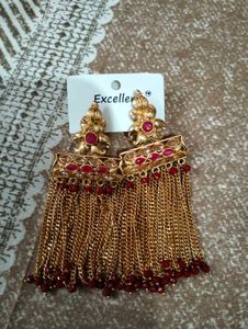 Beautiful Gold Plated Earrings with Red Stones