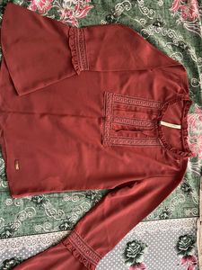 Solid Round Neck Brown Top For Women