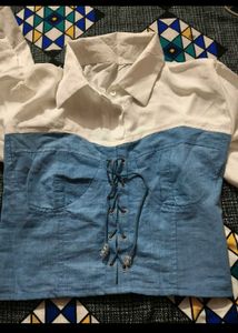 Two-Tone Lace-Up Corset Shirt