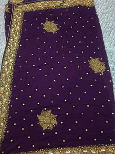 Stunning Embroidered Purple Saree