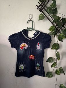 Cute Denim Patch Top