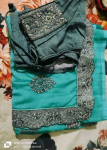 Elegant Teal Saree with Embellished Blouse