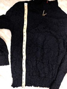 Black Lace Mock Neck Top