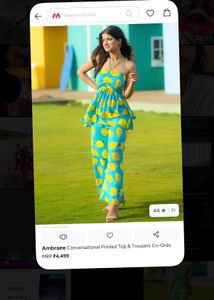 Blue Lemon Print Strapless Co ord set