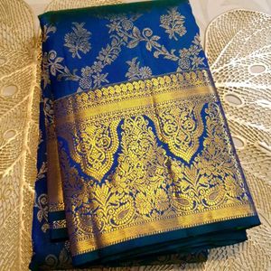 Stunning Royal Blue & Gold Silk Saree
