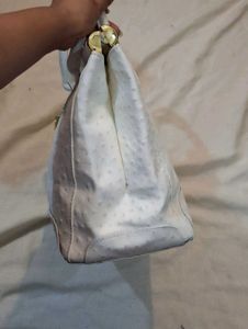 White Ostrich Embossed Handbag
