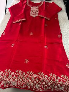 Stunning Red Embroidered Kurta Set